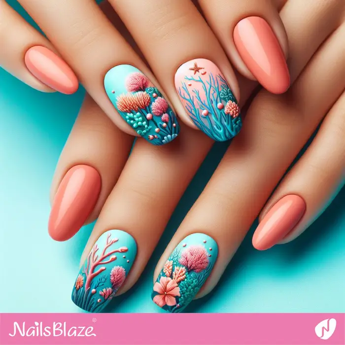 Ombre Nails Coral Reefs Design | Save the Ocean Nails - NB2846